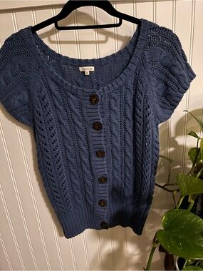 Maurices Slate Blue Cable-Knit Short-Sleeve Button Cardigan